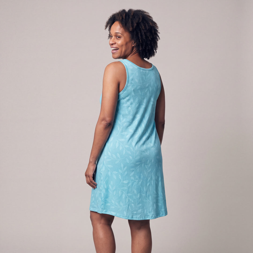 Island Leaf Cool-jams NightCool Scoop Neck Short Tank Nightgown/Coverup for women, back view