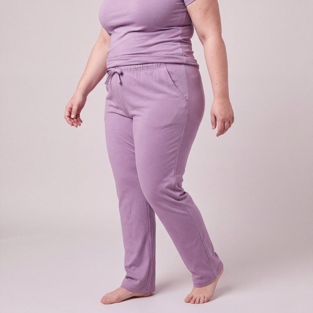 Violet Cool-jams NightCool Scoop T-Shirt for women, close-up, walking, the full pants