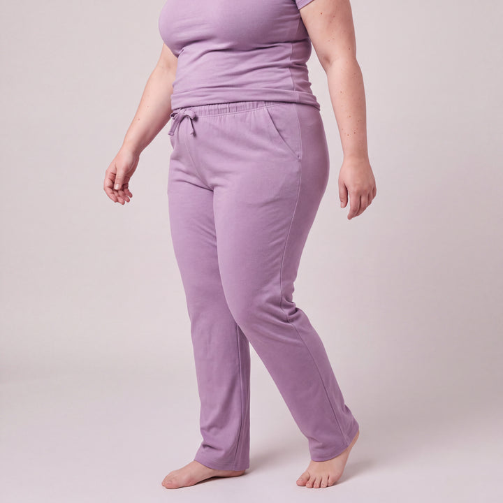 Violet Cool-jams NightCool Scoop T-Shirt for women, close-up, walking, the full pants