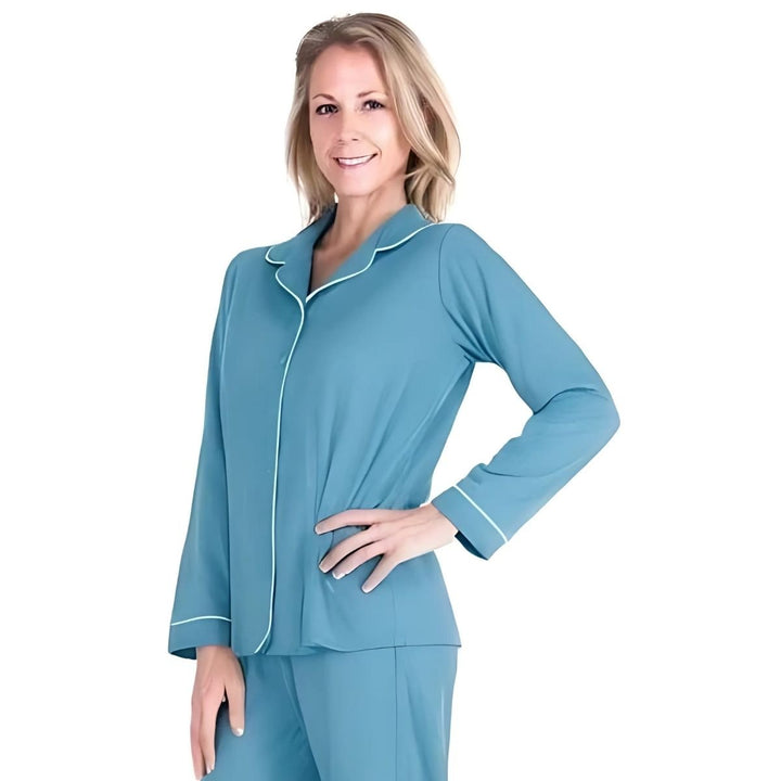 Island Cool-jams DayBasics Button Front Long Sleeve Top for women, soft everyday comfort