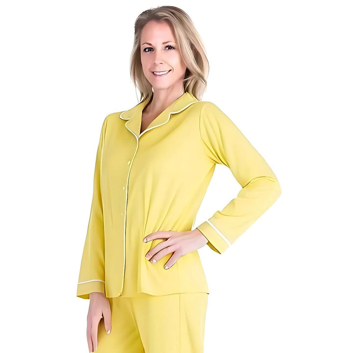 Lemon Cool-jams DayBasics Button Front Long Sleeve Top for women, easy everyday sleepwear