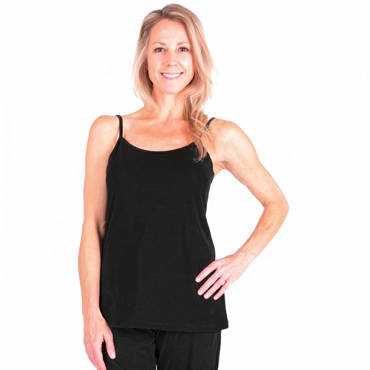 Black Cool-jams DayBasics Cami Top with Shelf Bra for women, soft everyday sleepwear