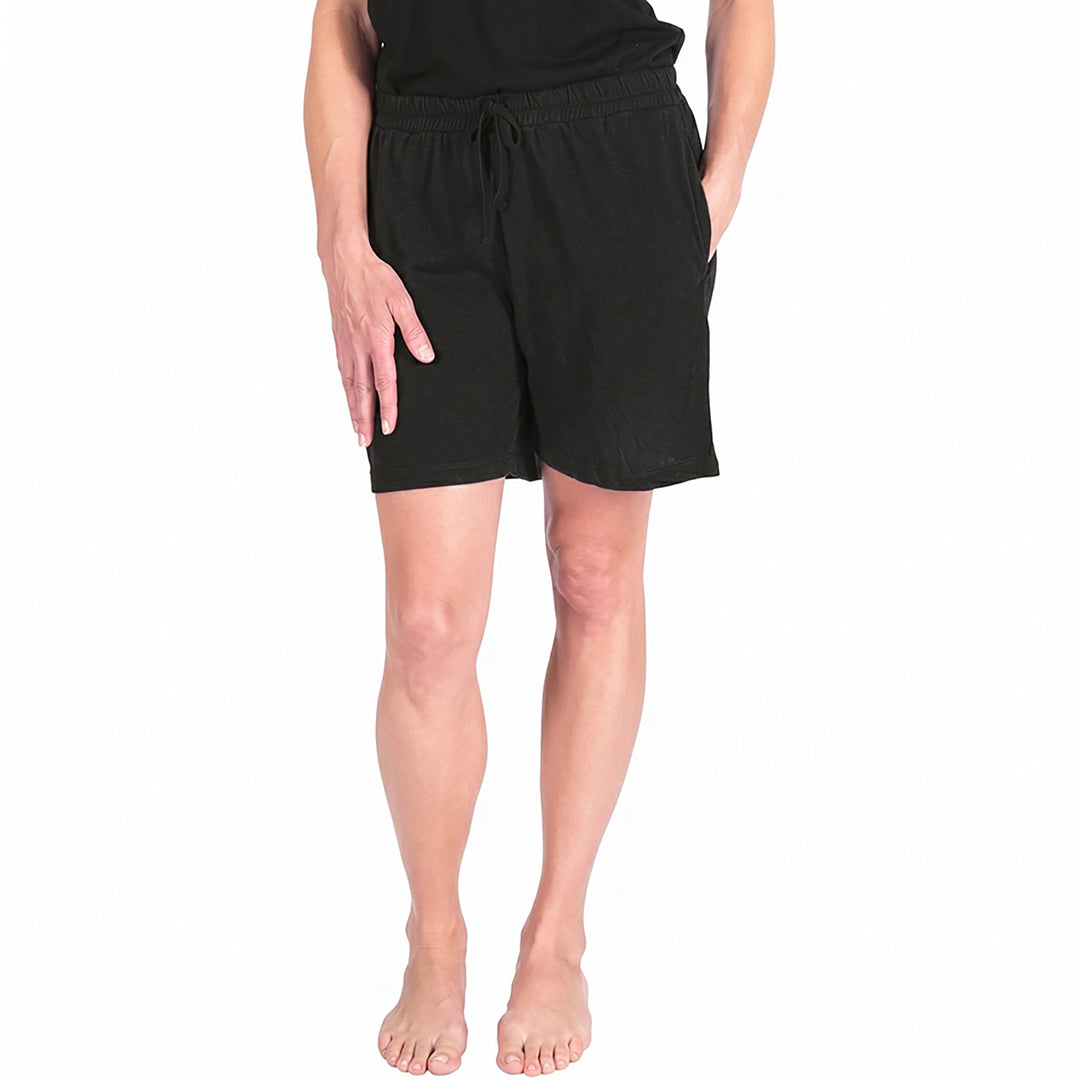 Black Cool-jams DayBasics Drawstring Shorts for women, soft everyday sleepwear
