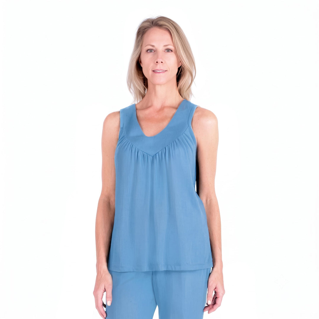 Sky Blue Cool-jams DayBasics Gathered Tank Top for women, soft everyday comfort