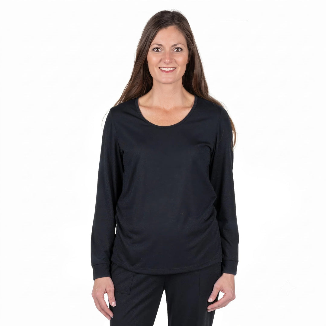 Black Cool-jams DayBasics Long Sleeve Cuff Top for women, gentle against the skin