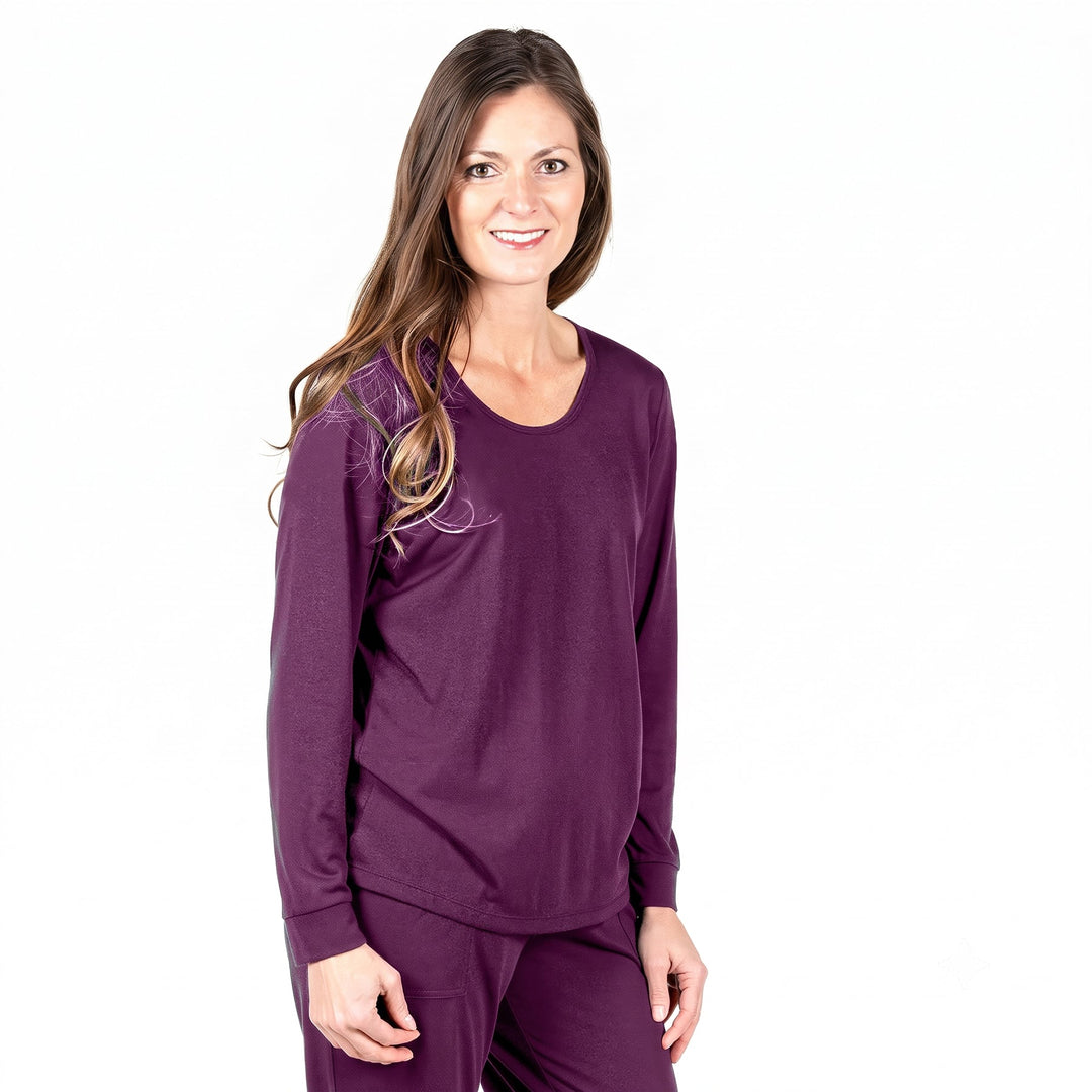 Merlot Cool-jams DayBasics Long Sleeve Cuff Top for women, breathable everyday fabric