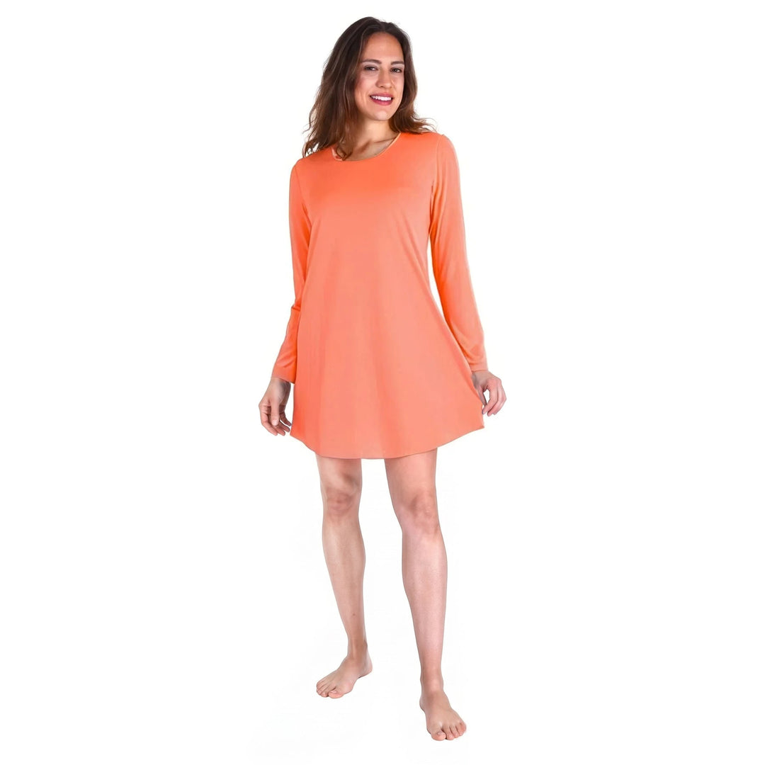 Coral Cool-jams DayBasics Long Sleeve Scoop Neck Nightshirt for women, soft everyday sleepwear