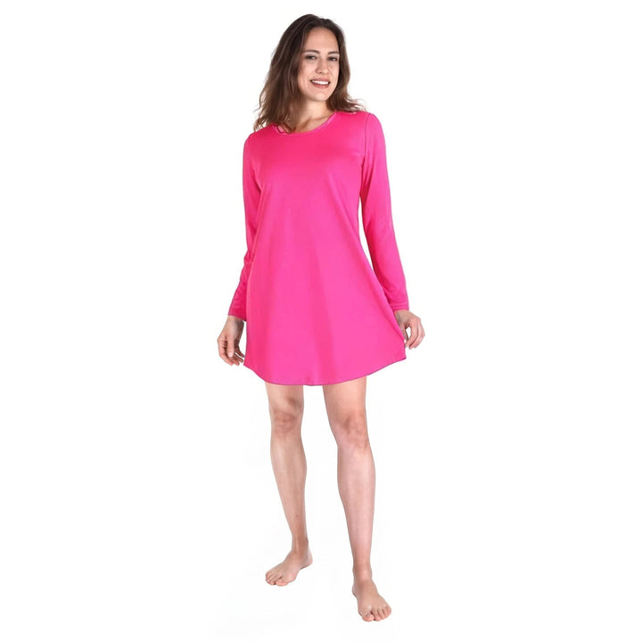 Raspberry Cool-jams DayBasics Long Sleeve Scoop Neck Nightshirt for women, soft everyday sleepwear