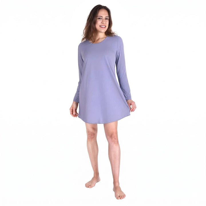 Dusk Blue Cool-jams DayBasics Long Sleeve Scoop Neck Nightshirt for women, soft, breathable sleepwear for women