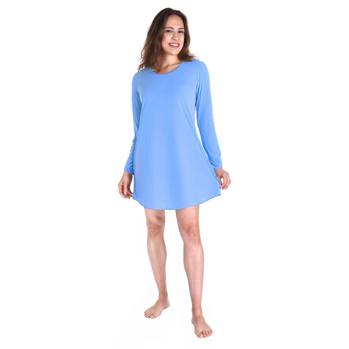 Sky Blue Cool-jams DayBasics Long Sleeve Scoop Neck Nightshirt for women, soft, breathable sleepwear for women