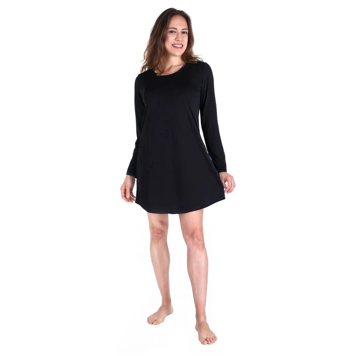 Black Cool-jams DayBasics Long Sleeve Scoop Neck Nightshirt for women, soft everyday sleepwear