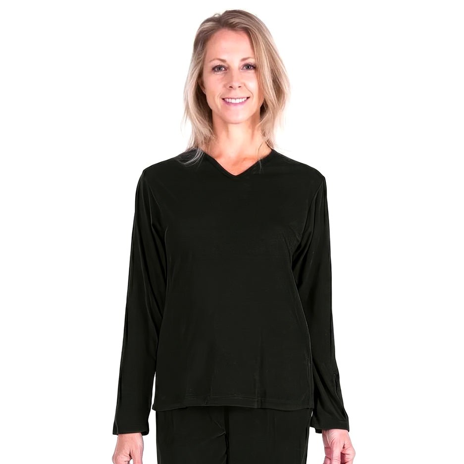 Black Cool-jams DayBasics Long Sleeve T-Shirt Top for women, soft everyday sleepwear