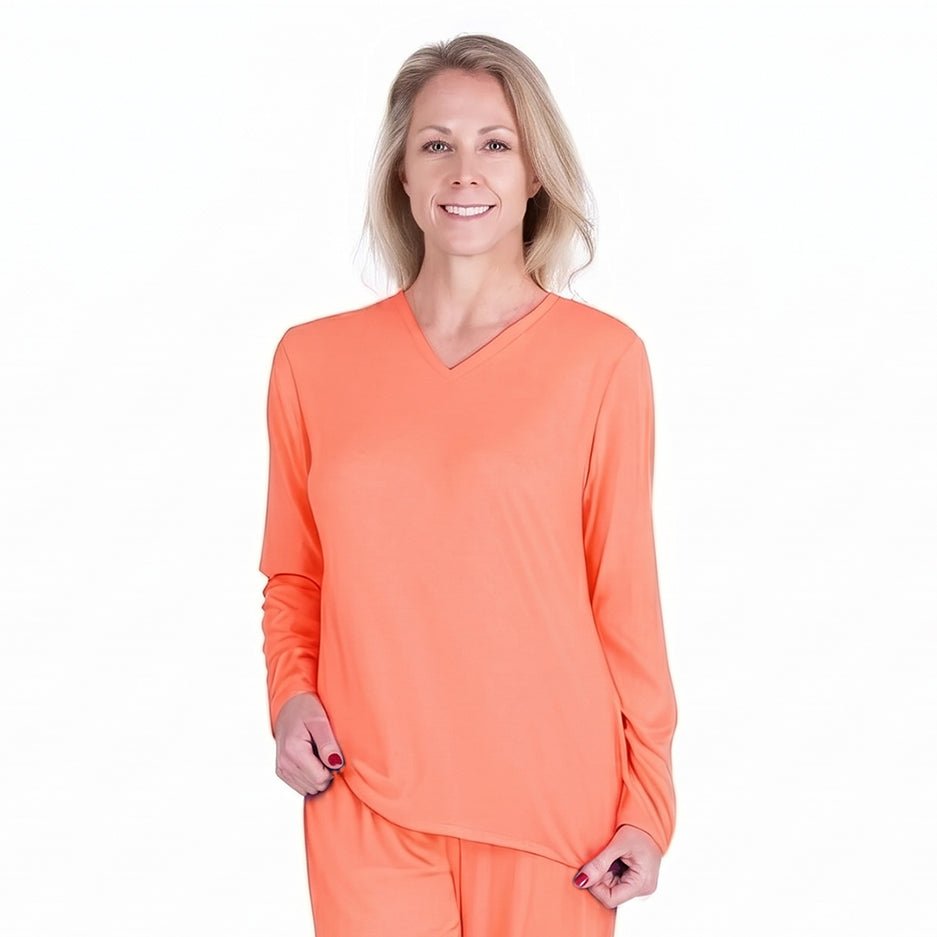 Coral Cool-jams DayBasics Long Sleeve T-Shirt Top for women, comfortable everyday sleepwear
