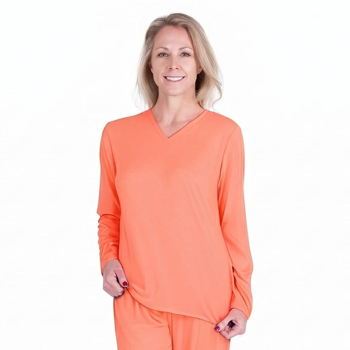 Coral Cool-jams DayBasics Long Sleeve T-Shirt Top for women, comfortable everyday sleepwear