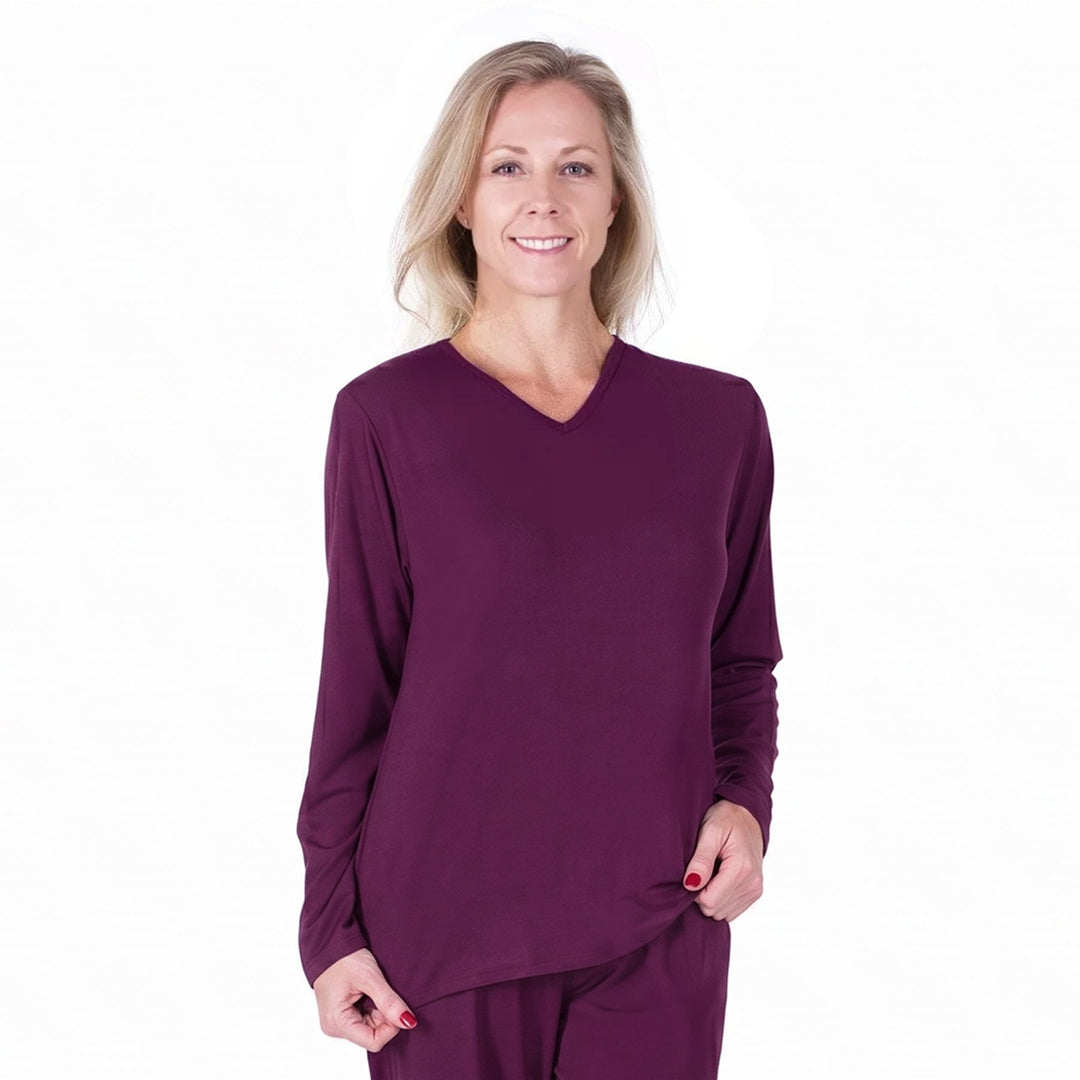 Merlot Cool-jams DayBasics Long Sleeve T-Shirt Top for women, lightweight DayBasics fabric