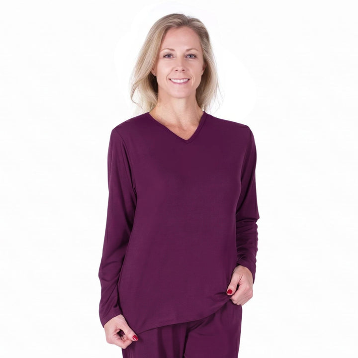 Merlot Cool-jams DayBasics Long Sleeve T-Shirt Top for women, lightweight DayBasics fabric