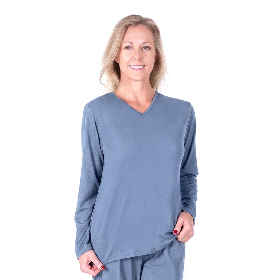 Dusk Blue Cool-jams DayBasics Long Sleeve T-Shirt Top for women, comfortable everyday sleepwear
