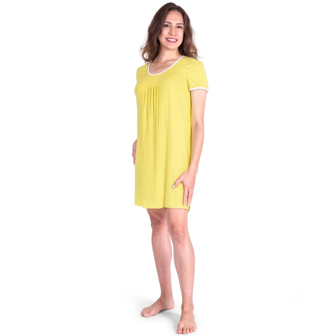 Lemon Cool-jams DayBasics Pleated Front Short Sleeve Nightie for women, soft, breathable sleepwear for women