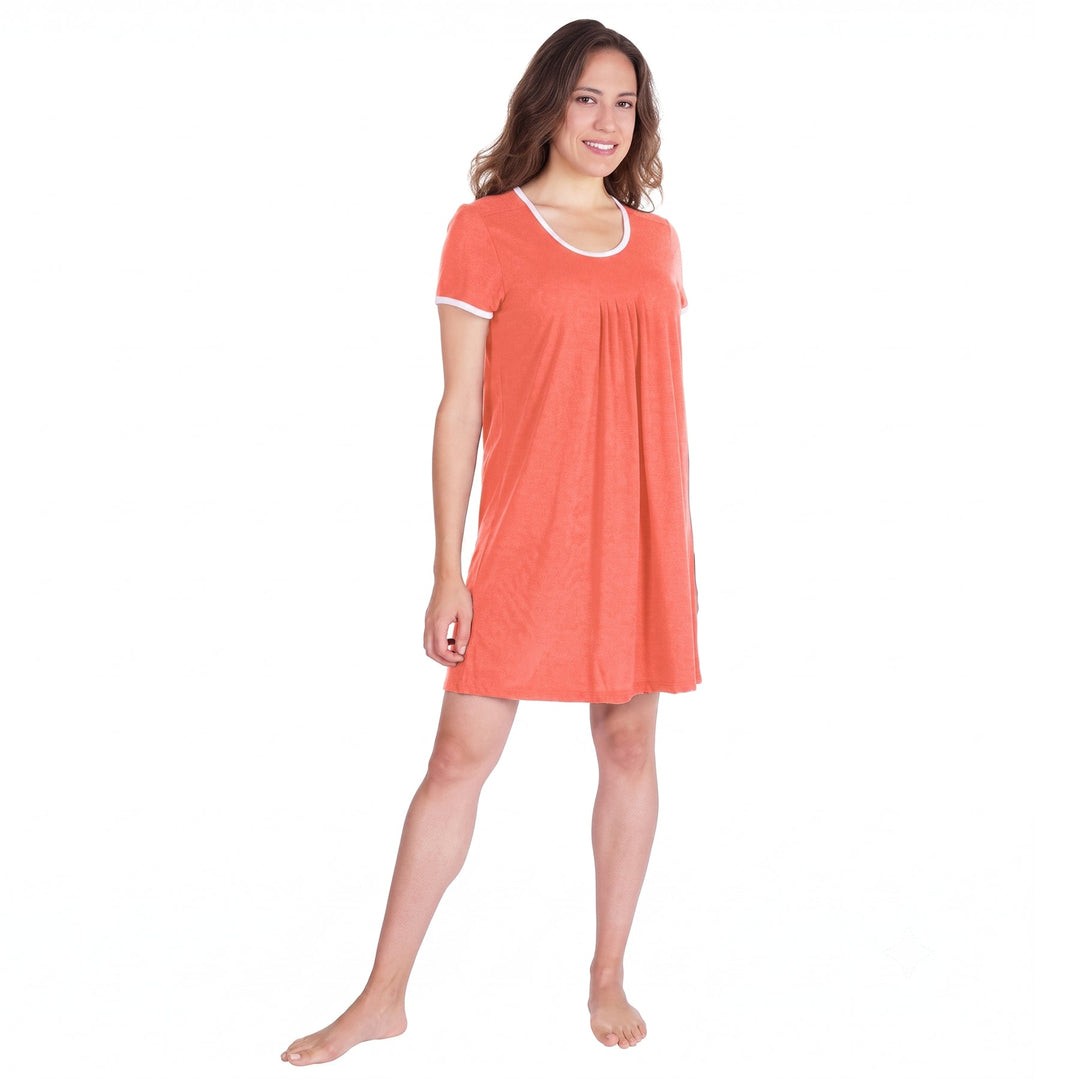 Coral Cool-jams DayBasics Pleated Front Short Sleeve Nightie for women, soft, breathable sleepwear for women