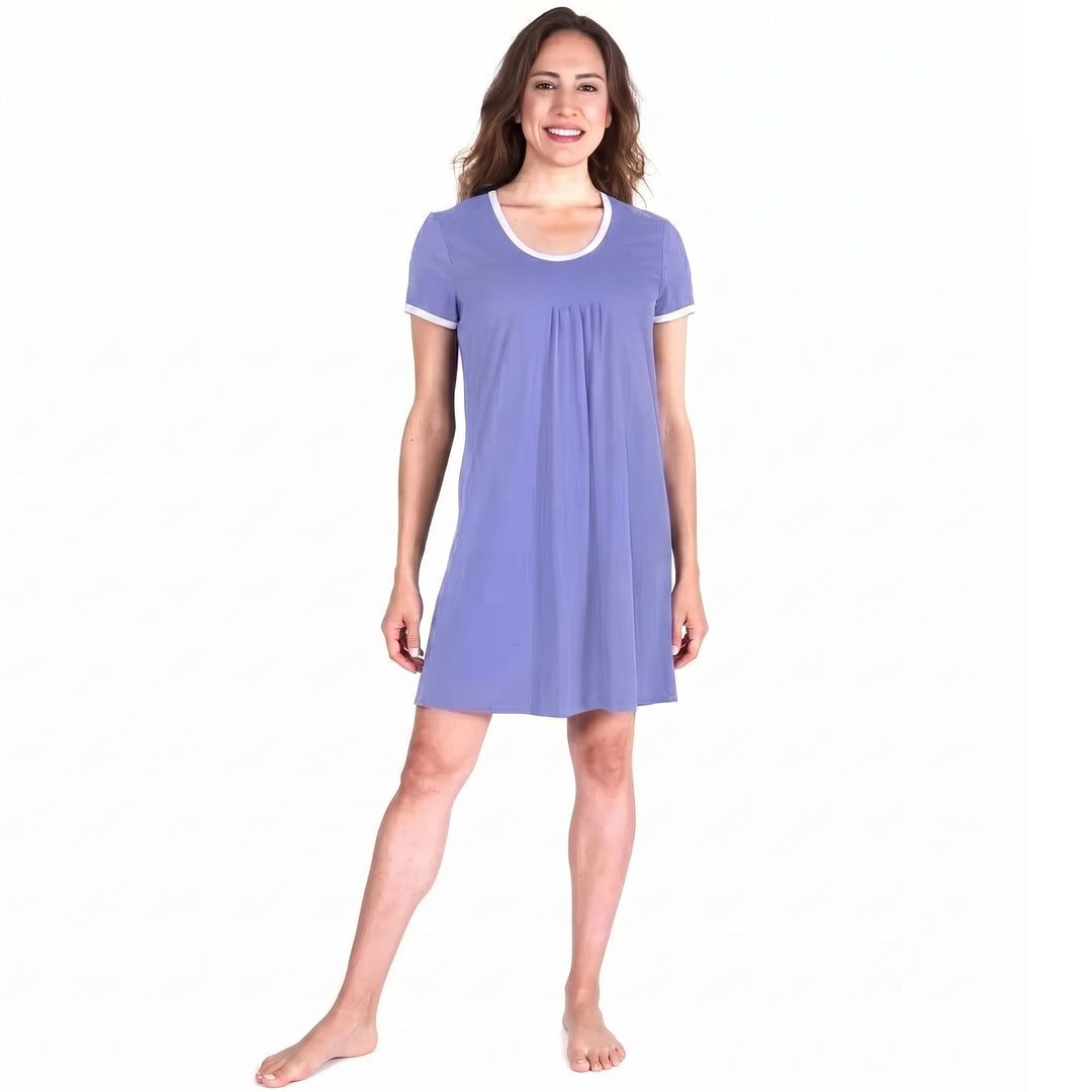 Dusk Blue Cool-jams DayBasics Pleated Front Short Sleeve Nightie for women, soft everyday comfort