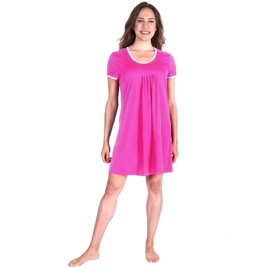 Cool-jams DayBasics Pleated Front Short Sleeve Nightie for women, breathable everyday fabric