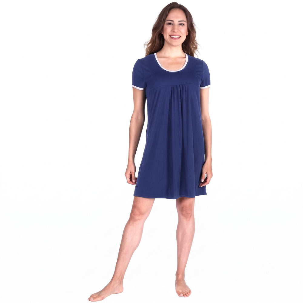 Navy Cool-jams DayBasics Pleated Front Short Sleeve Nightie for women, gentle against the skin