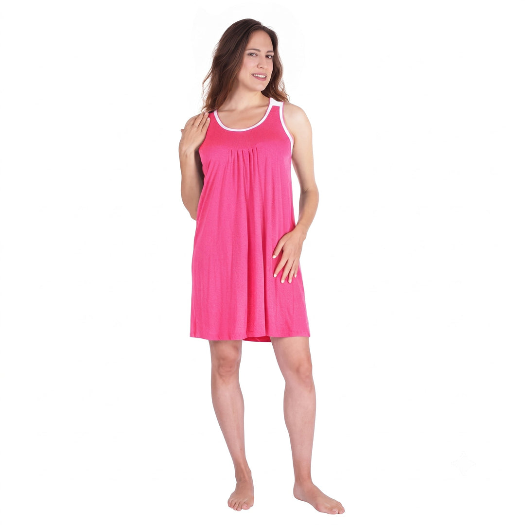 Raspberry Cool-jams DayBasics Pleated Front Sleeveless Nightgown for women, versatile lounge and sleepwear