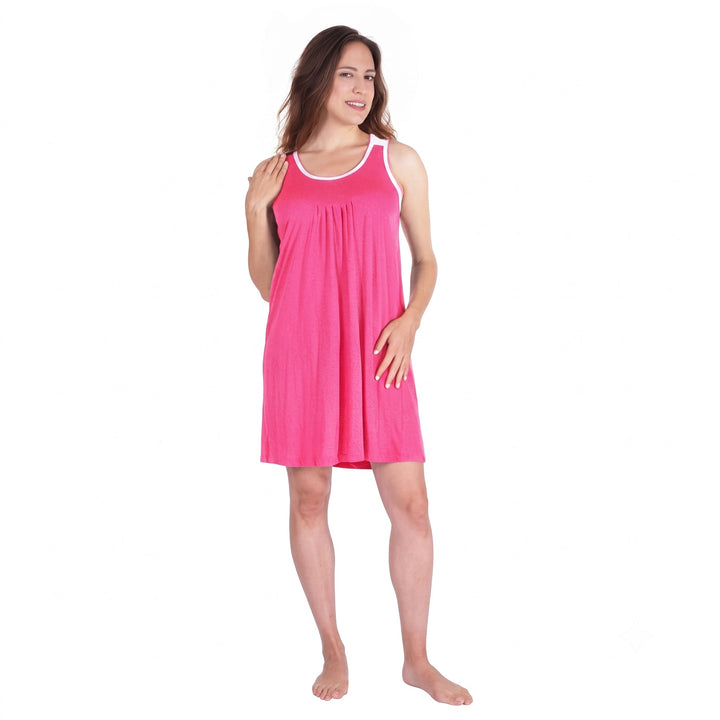 Raspberry Cool-jams DayBasics Pleated Front Sleeveless Nightgown for women, versatile lounge and sleepwear