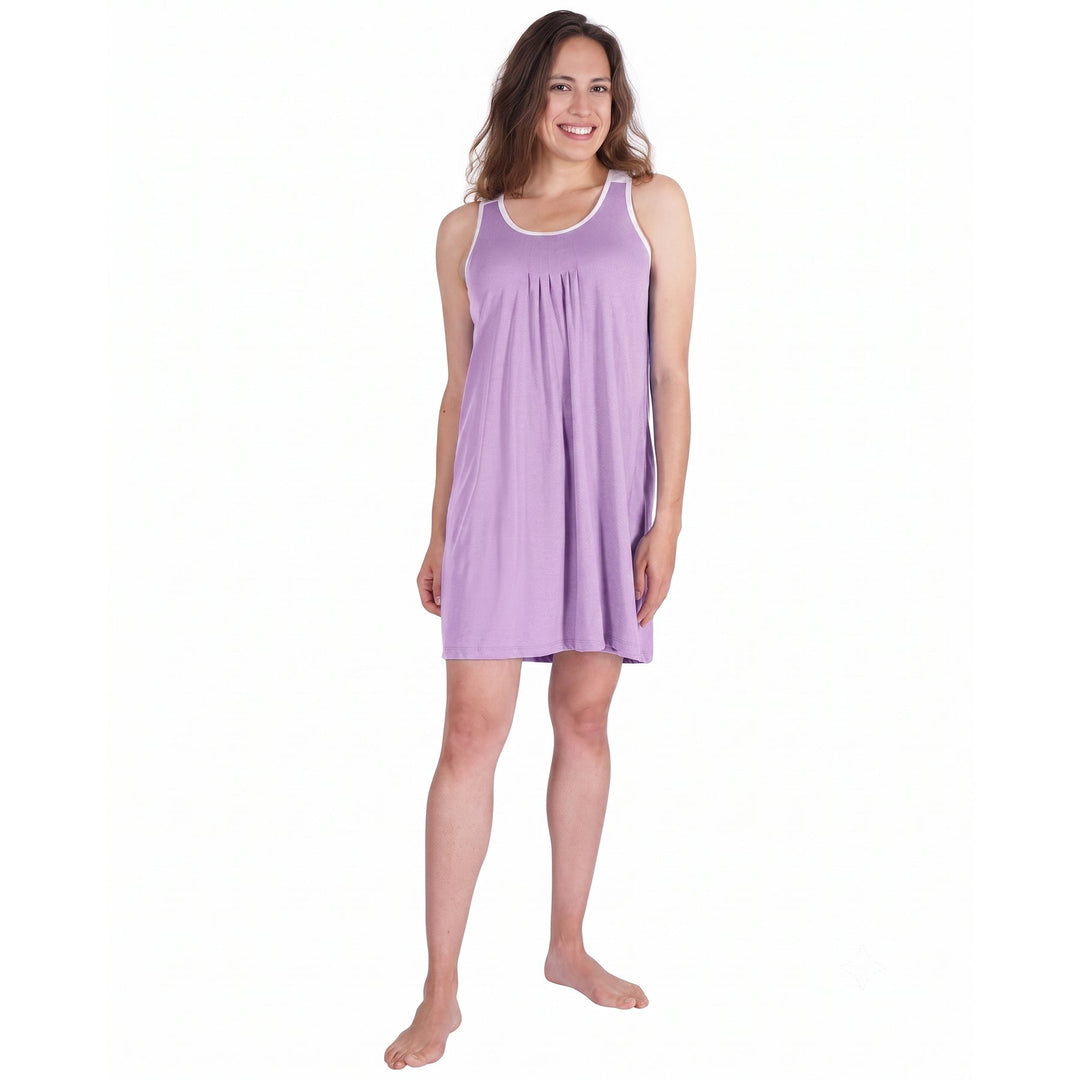 Violet Cool-jams DayBasics Pleated Front Sleeveless Nightgown for women, easy everyday sleepwear