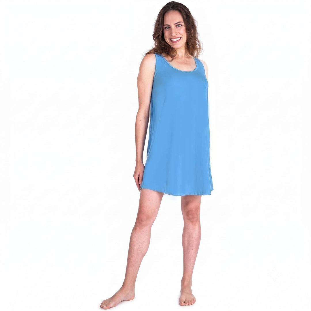 Sky Blue Cool-jams DayBasics Scoop Neck Short Tank Nightgown/Coverup for women, breathable everyday fabric