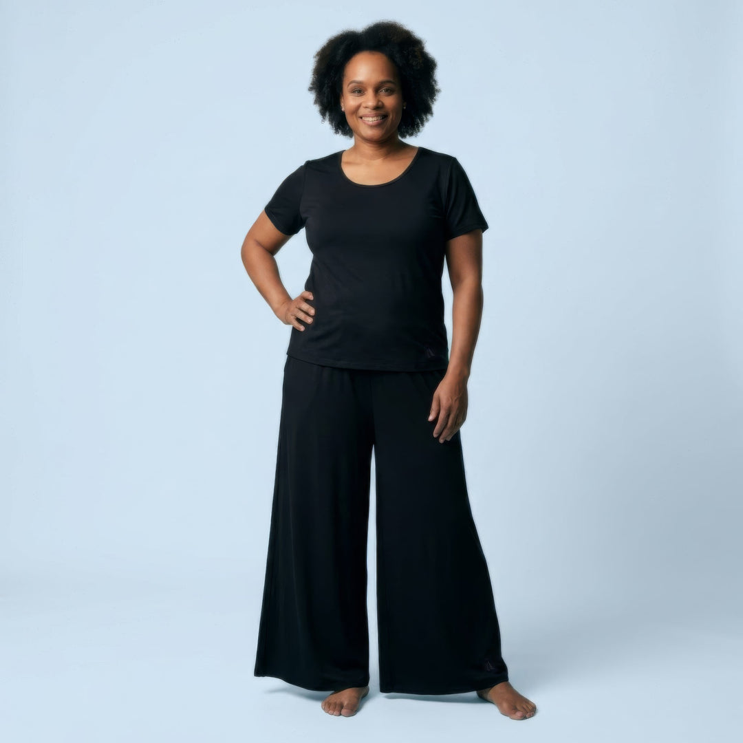 Black Cool-jams NightCool Drawstring Waist Wide Leg Pants for women, when you run hot at night