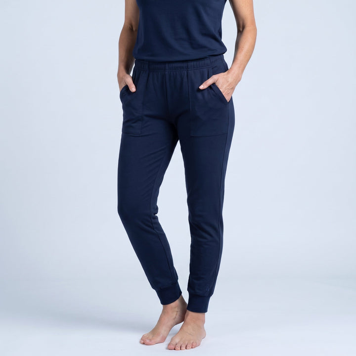 Navy Cool-jams NightCool Elastic Waist Cuff Jogger Pants for women, lightweight cooling sleepwear