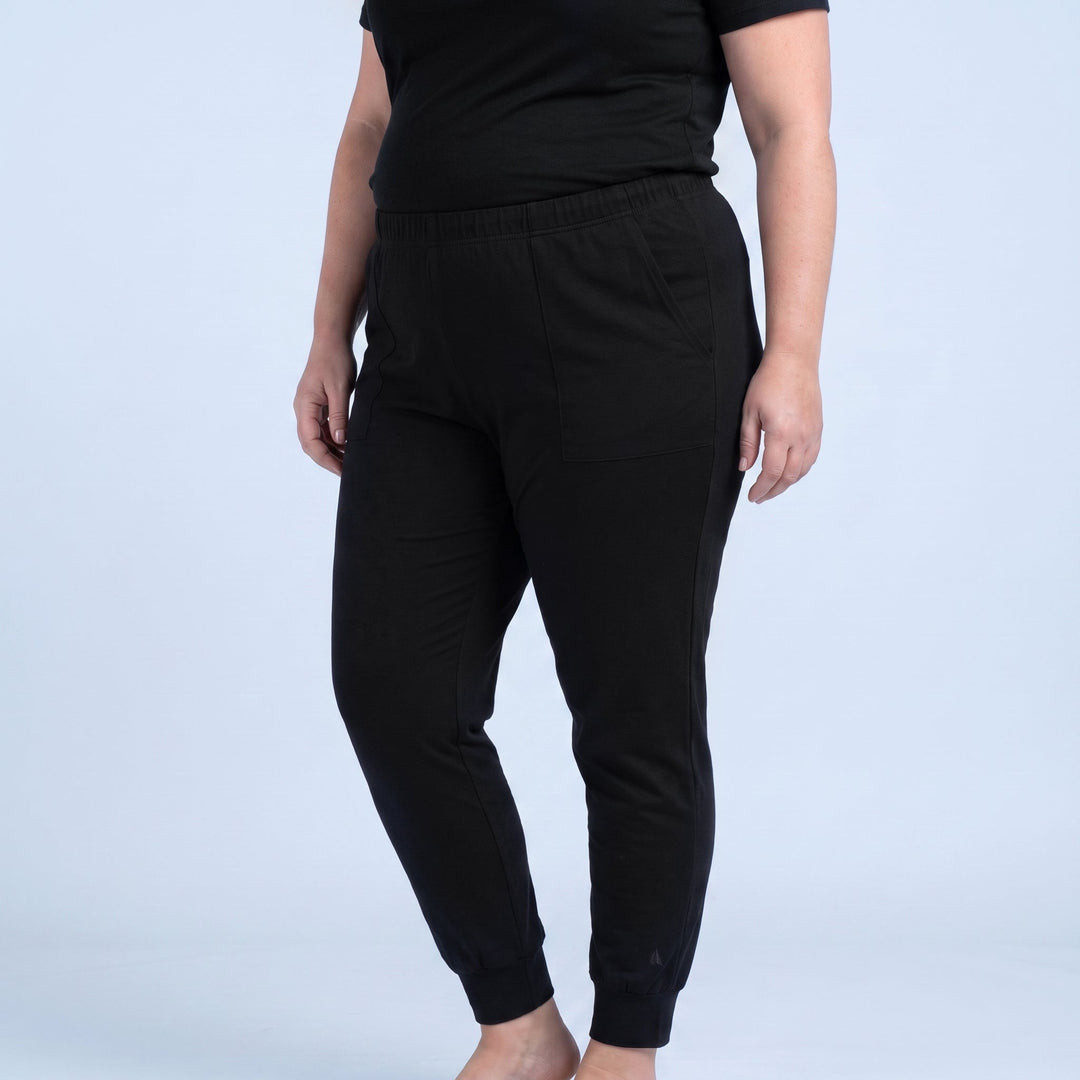 Black Cool-jams NightCool Elastic Waist Cuff Jogger Pants for women, lightweight cooling sleepwear