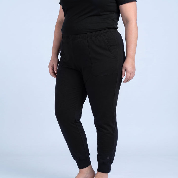 Black Cool-jams NightCool Elastic Waist Cuff Jogger Pants for women, lightweight cooling sleepwear