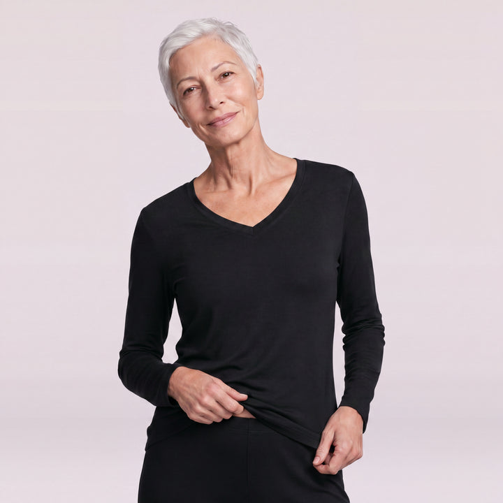 Black Cool-jams NightCool Long Sleeve T-Shirt for women, for women who sleep hot