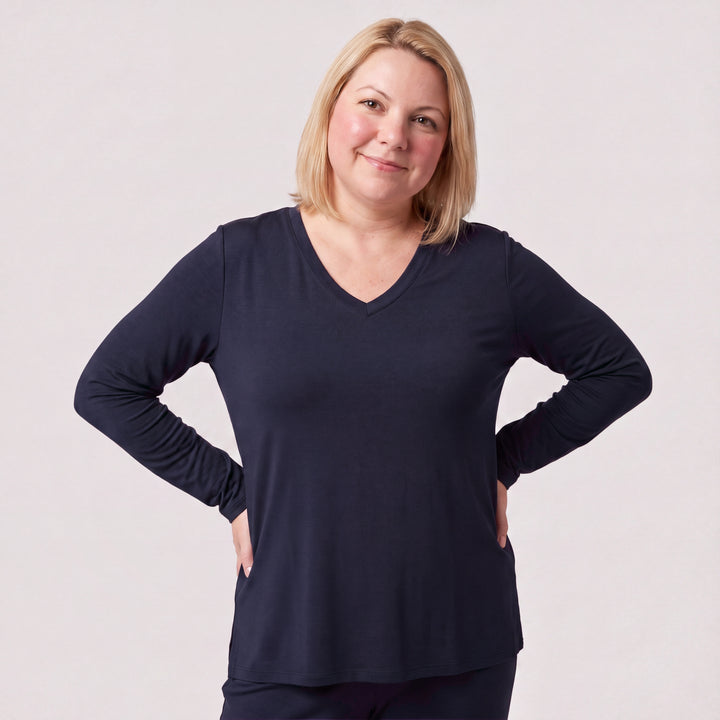 Navy Cool-jams NightCool Long Sleeve T-Shirt for women, lightweight cooling sleepwear