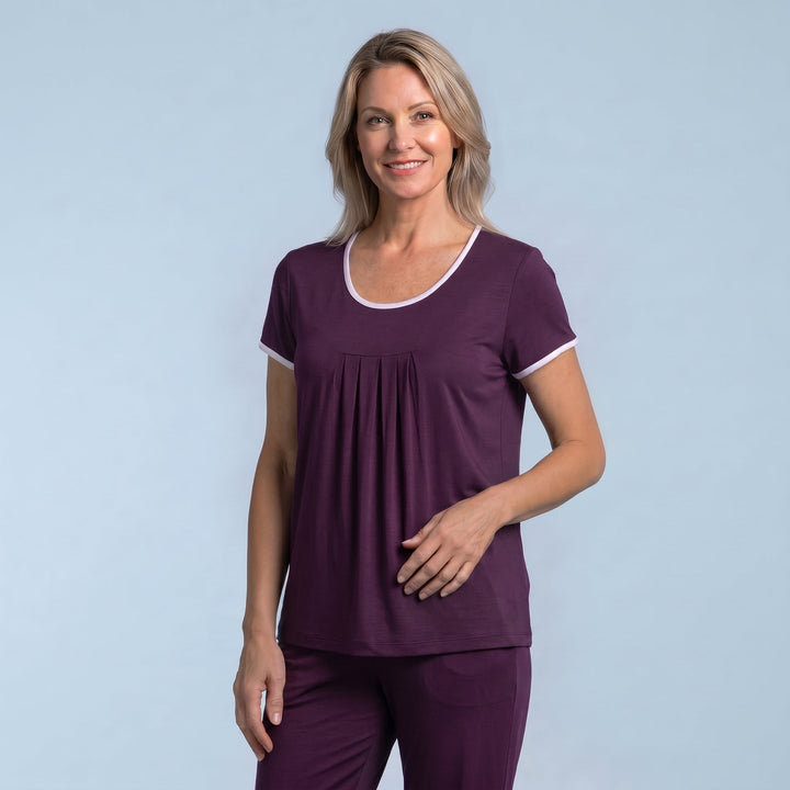 Merlot Cool-jams NightCool Pleated T-Shirt for women, temperature-regulating sleep fabric