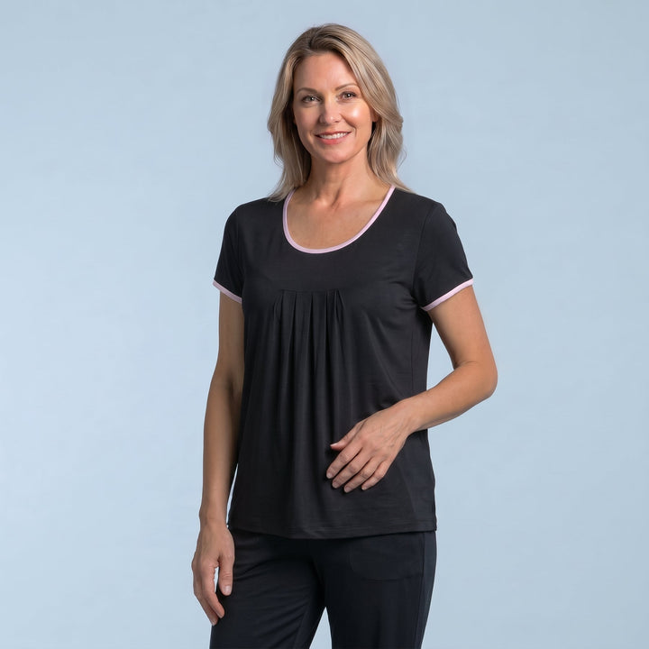 Black Cool-jams NightCool Pleated T-Shirt for women, for menopause nights