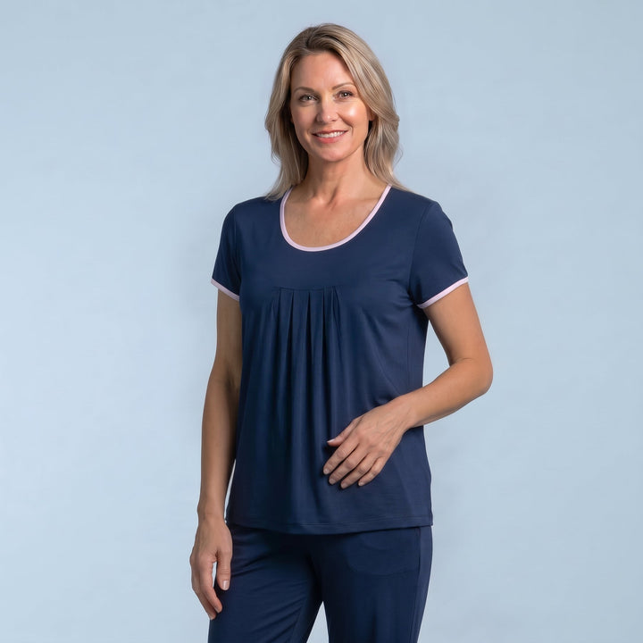 Navy Cool-jams NightCool Pleated T-Shirt for women, cooling sleepwear for women