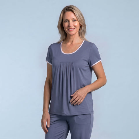 Dusk Blue Cool-jams NightCool Pleated T-Shirt for women, temperature-regulating sleep fabric