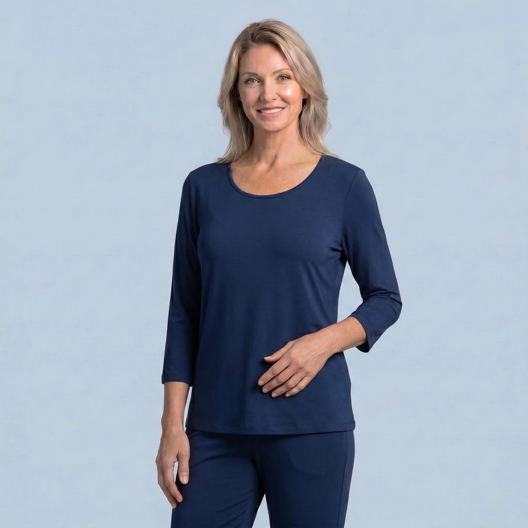 Navy Cool-jams NightCool Scoop Neck T-Shirt - 3/4 Sleeves for women, for anyone who overheats at night