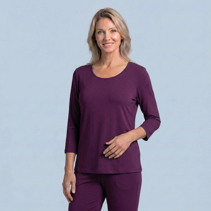 Merlot Cool-jams NightCool Scoop Neck T-Shirt - 3/4 Sleeves for women, built for the sweatiest sleepers