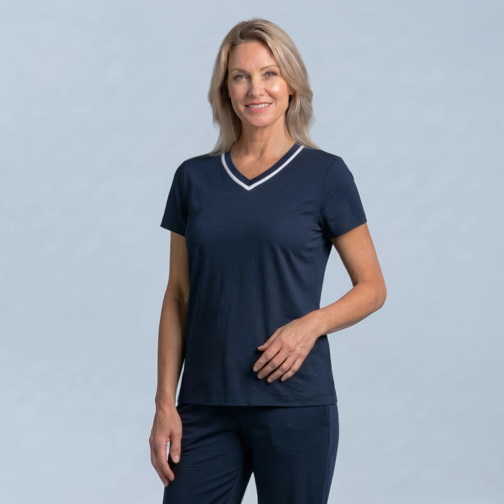 Navy Cool-jams NightCool V-Neck Top for women, for perimenopause and menopause nights