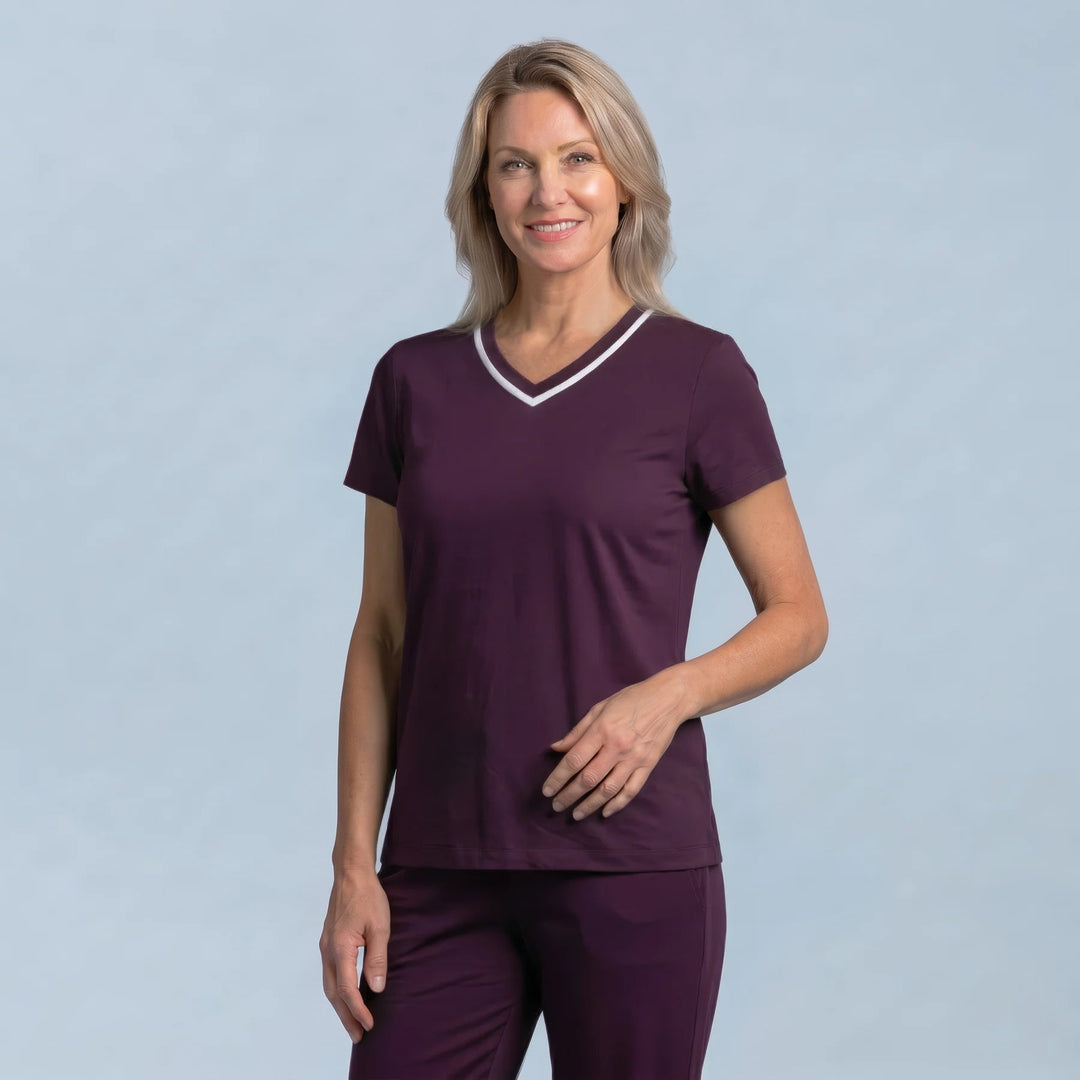 Merlot Cool-jams NightCool V-Neck Top for women, breathable cooling knit